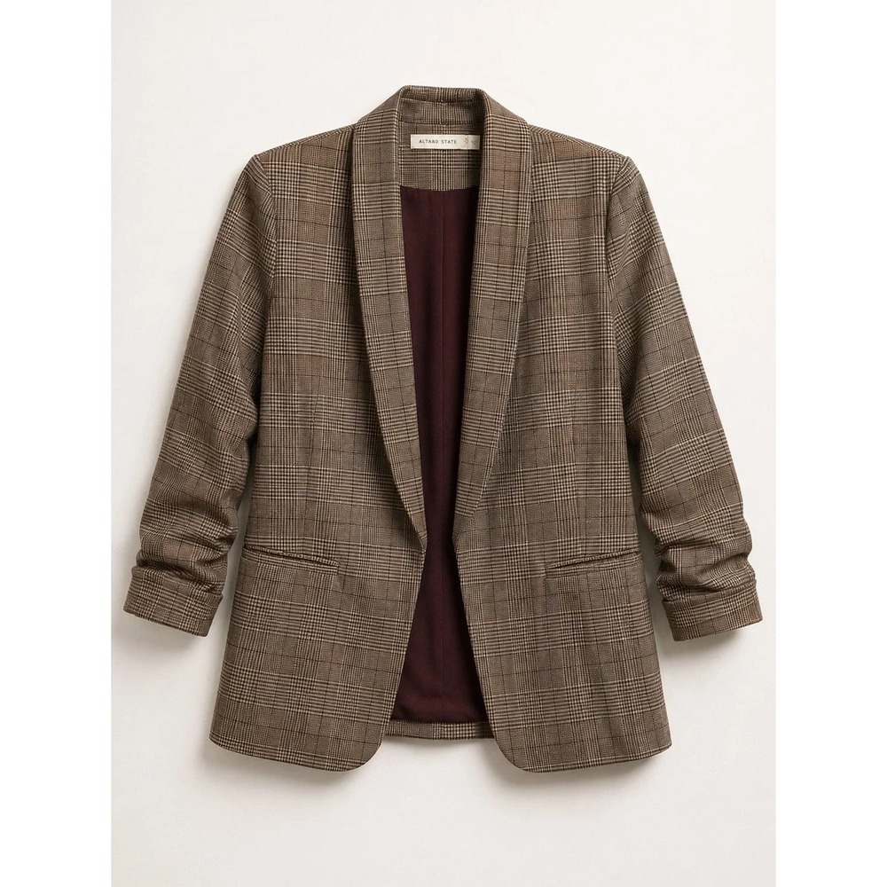 Altar'd State Dark Acadamia Equestrian Colegiate Fall Plaid Open Front Blazer S